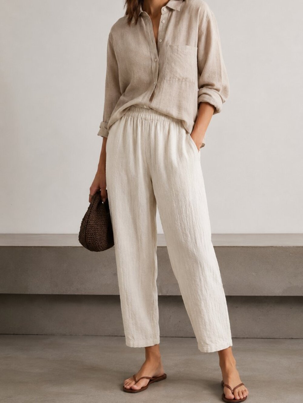 Dusan 100% Linen Cream Tapered Made in Italy Pants Sz L